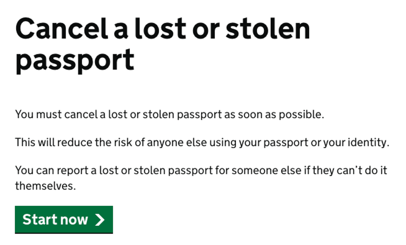 BNO續領（遺失BNO護照）：Cancel a lost or stolen passport