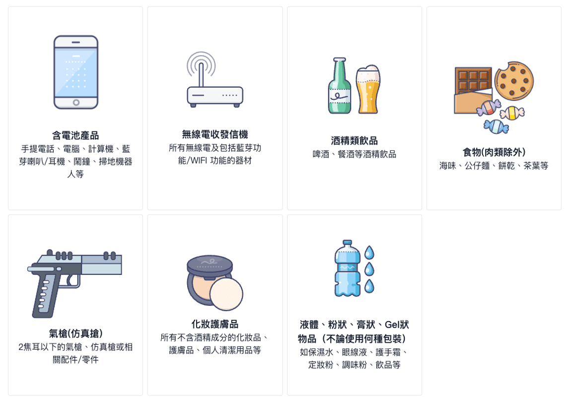 香港寄台灣限制物品