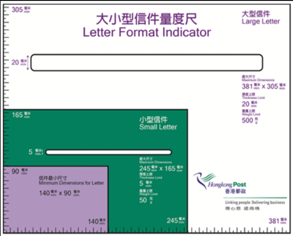 香港平郵郵件樣式類別的尺寸限制2022